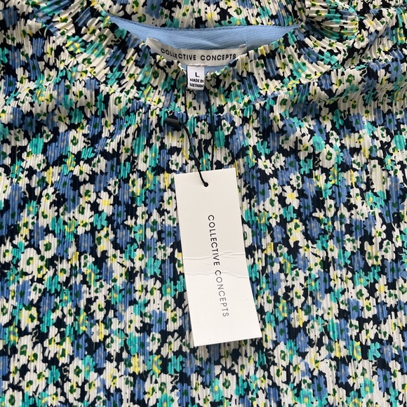 ❌ SOLD Collective Concepts Womens Crinkle blue Green Mock Neck Shirt Dress NWT - Picture 5 of 10